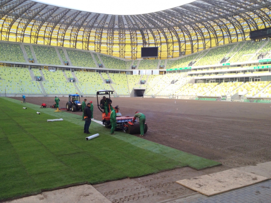 Laying turf at the PGE Arena, Gdansk, Poland