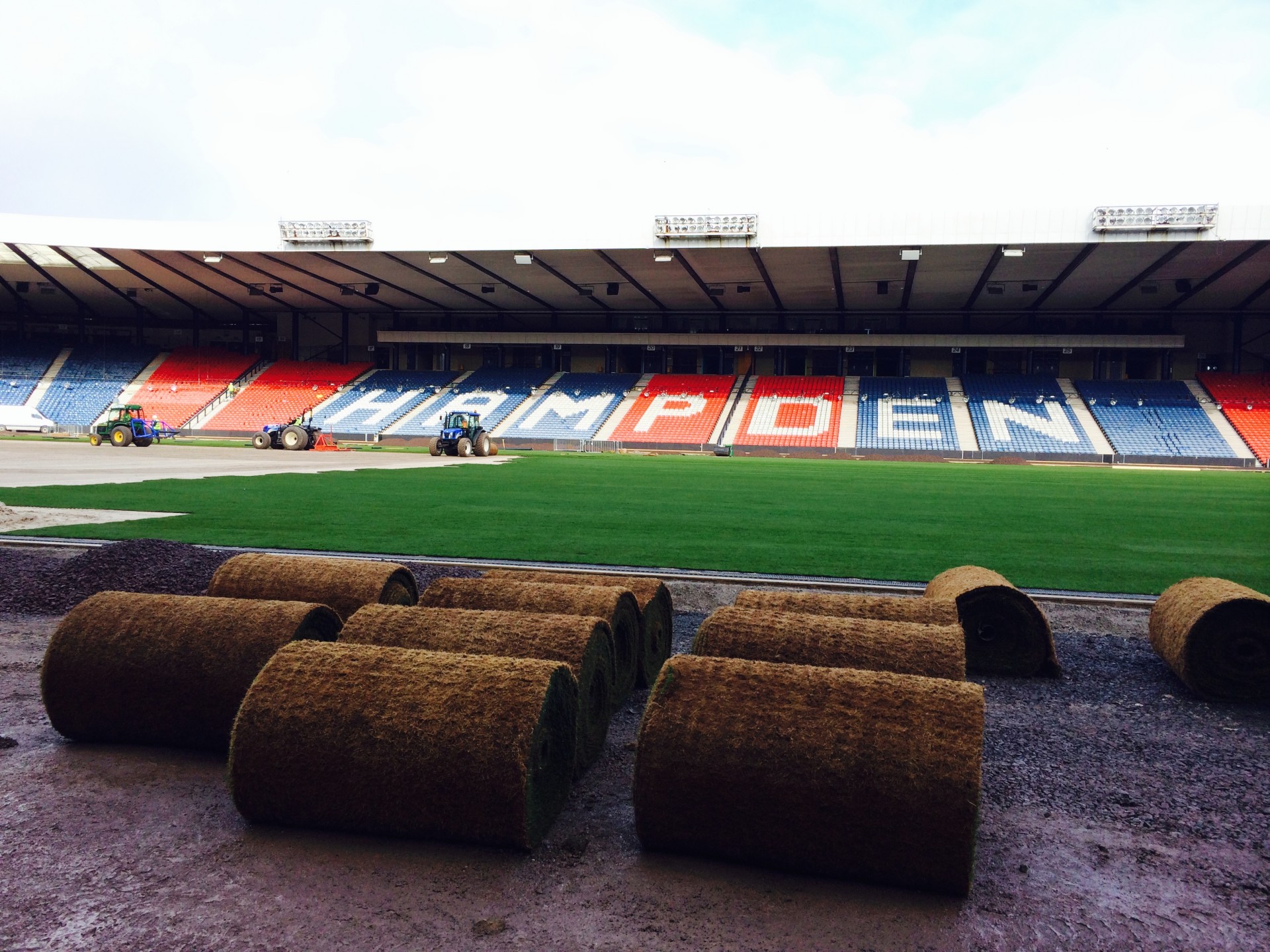 Turf rolls ready for laying at Hampden park