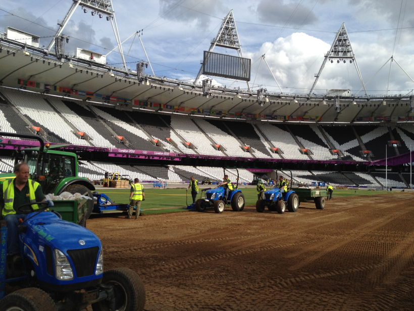 Preparing for turf laying at the London 2012 Olympics
